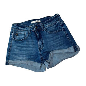 KanCan Whiskering Medium Wash Rolled Hem Shorts Women's 7/27